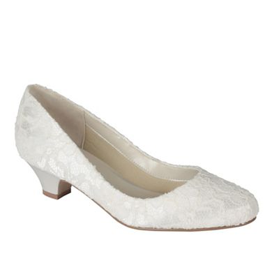 Ivory satin & lace 'Bon Bon' low heel court shoe